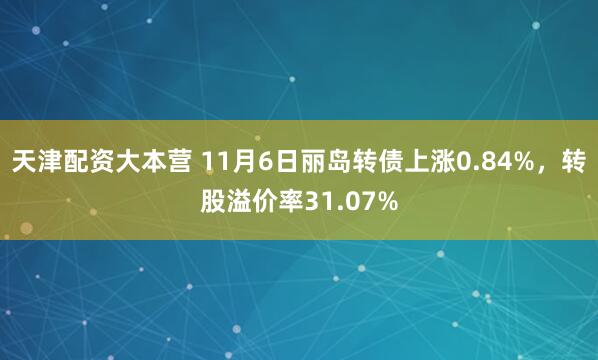 天津配资大本营 11月6日丽岛转债上涨0.84%，转股溢价率31.07%